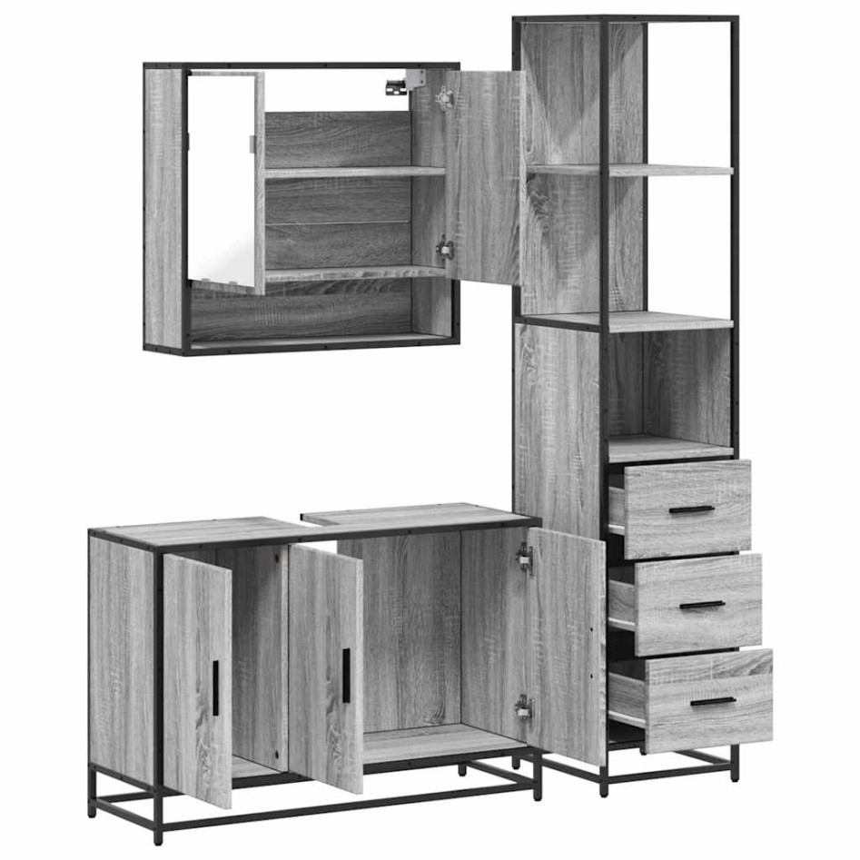 Set de muebles de baño 3 pzas madera contrachapada gris
