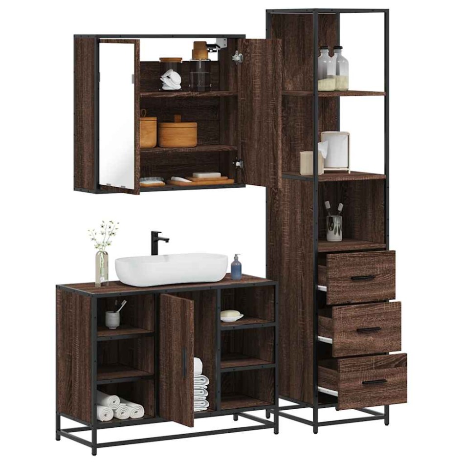 Set de muebles baño 3 pzas madera contrachapada roble