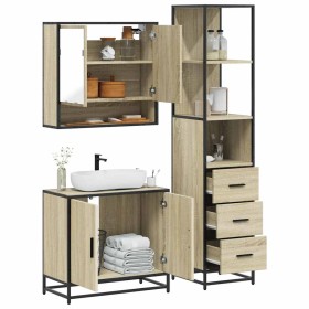 Set de muebles de baño 3 pzas madera contrachapada roble