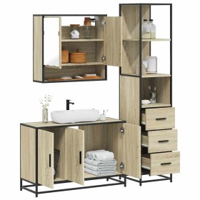 Set de muebles de baño 3 pzas madera contrachapada roble