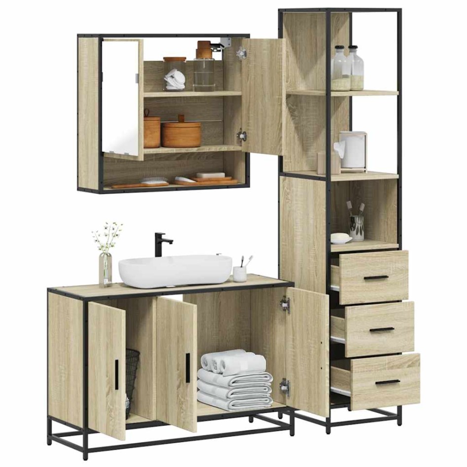 Set de muebles de baño 3 pzas madera contrachapada roble