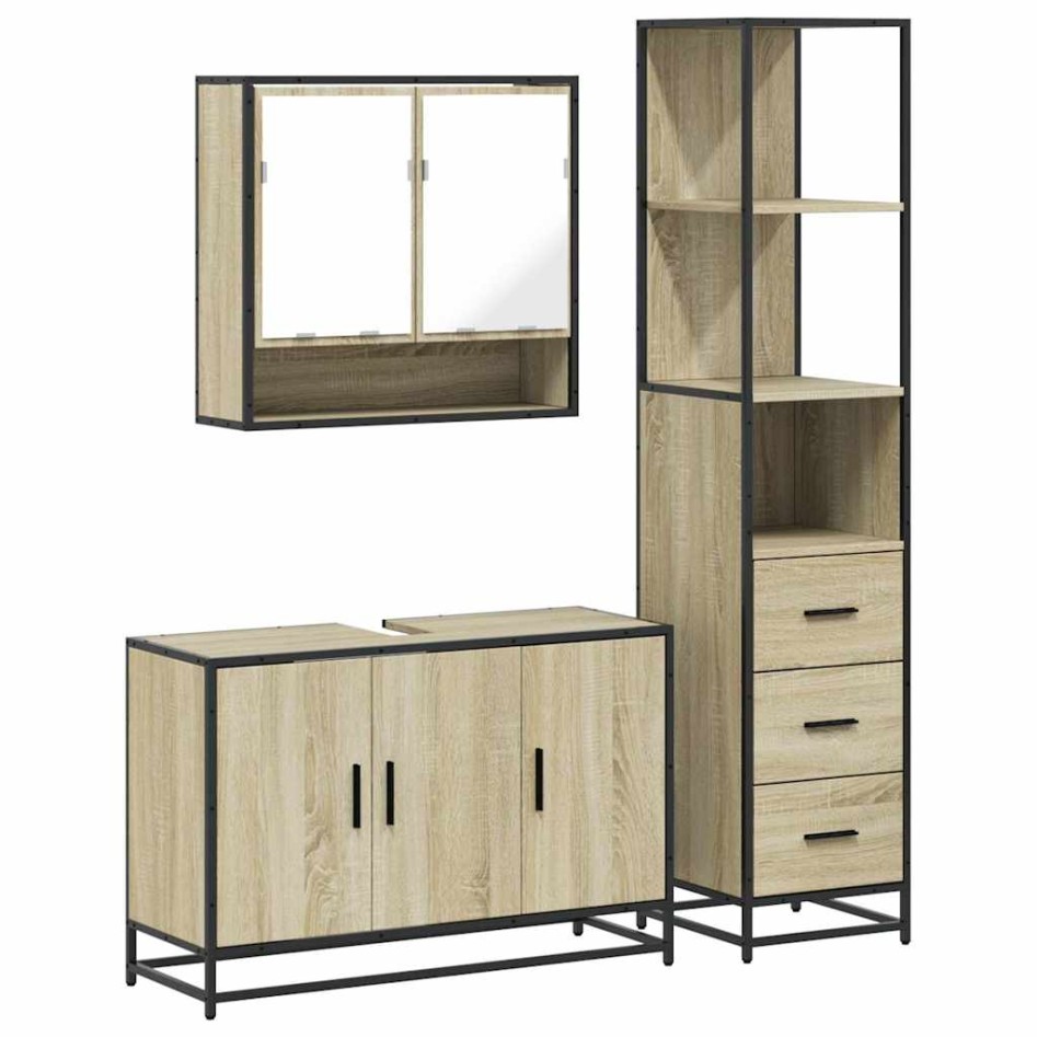 Set de muebles de baño 3 pzas madera contrachapada roble