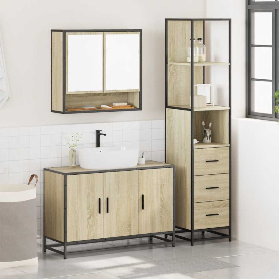 Set de muebles de baño 3 pzas madera contrachapada roble