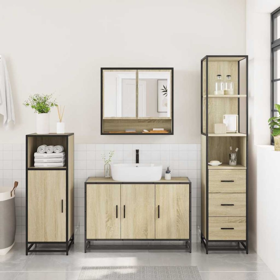 Set de muebles de baño 3 pzas madera contrachapada roble