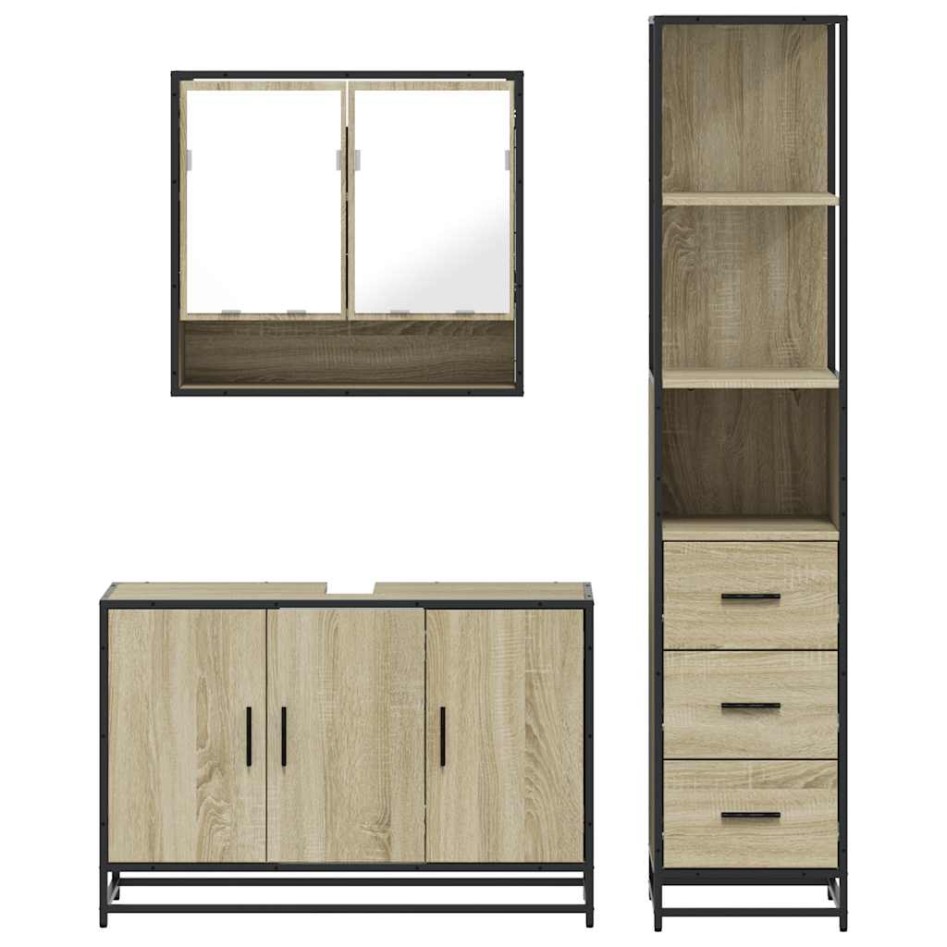Set de muebles de baño 3 pzas madera contrachapada roble