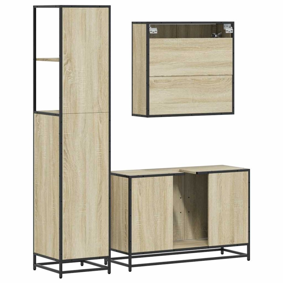 Set de muebles de baño 3 pzas madera contrachapada roble