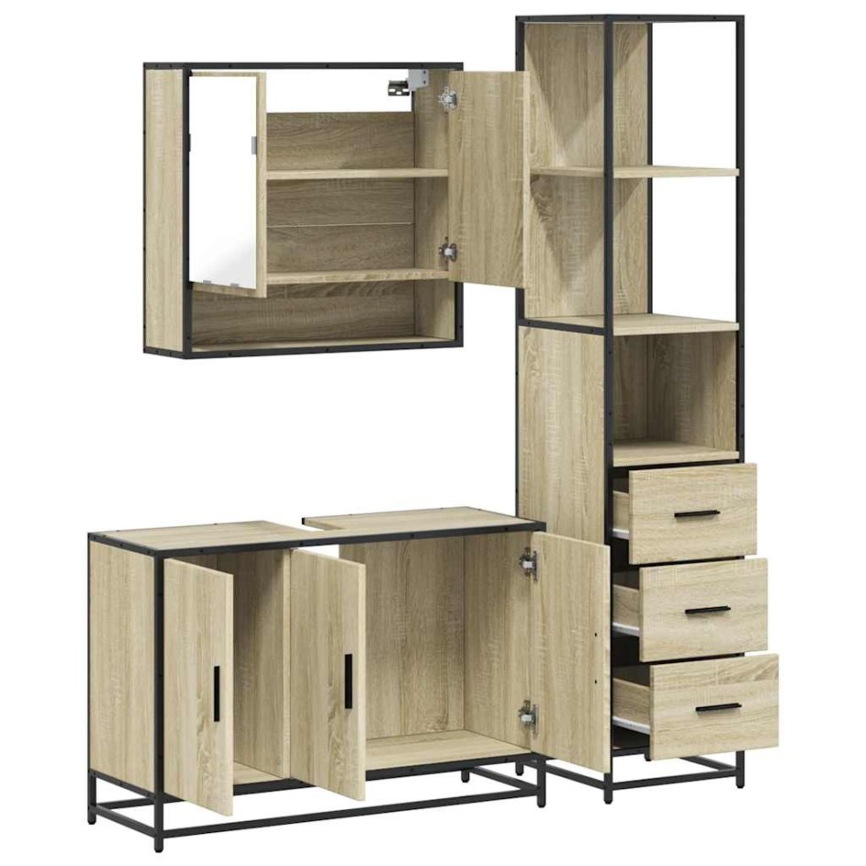 Set de muebles de baño 3 pzas madera contrachapada roble