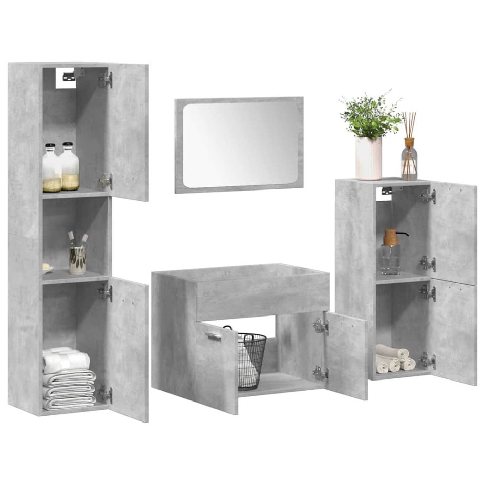 Juego muebles de baño 4 pzas madera contrachapada gris