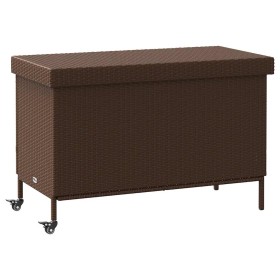 Caja de almacenaje jardín ruedas ratán PE marrón 110x55x73