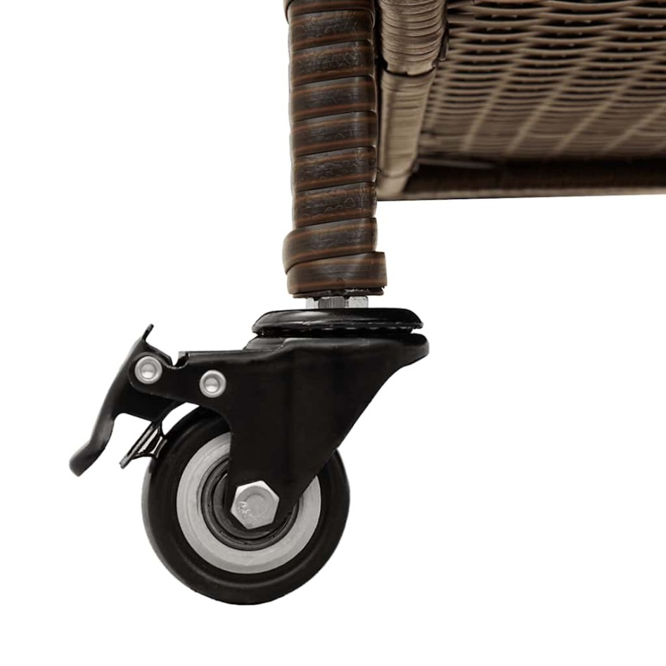 Caja de almacenaje jardín ruedas ratán PE marrón 110x55x73