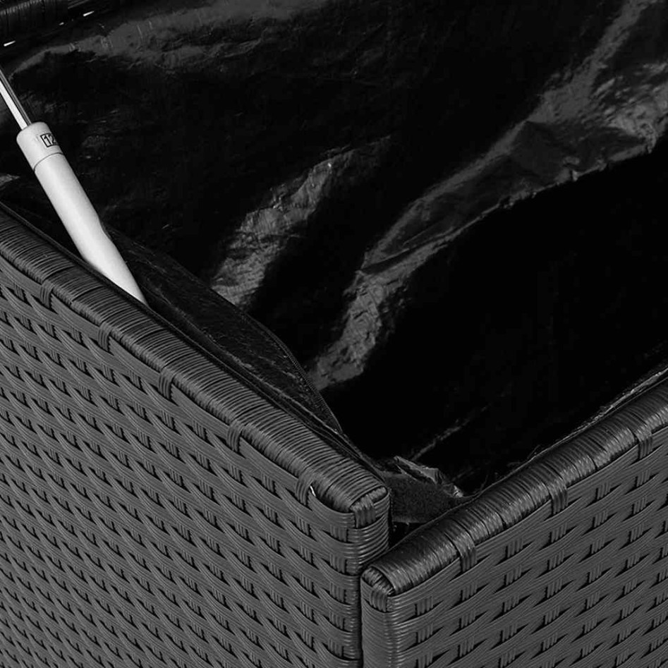 Caja almacenaje jardín ruedas ratán sintético negro