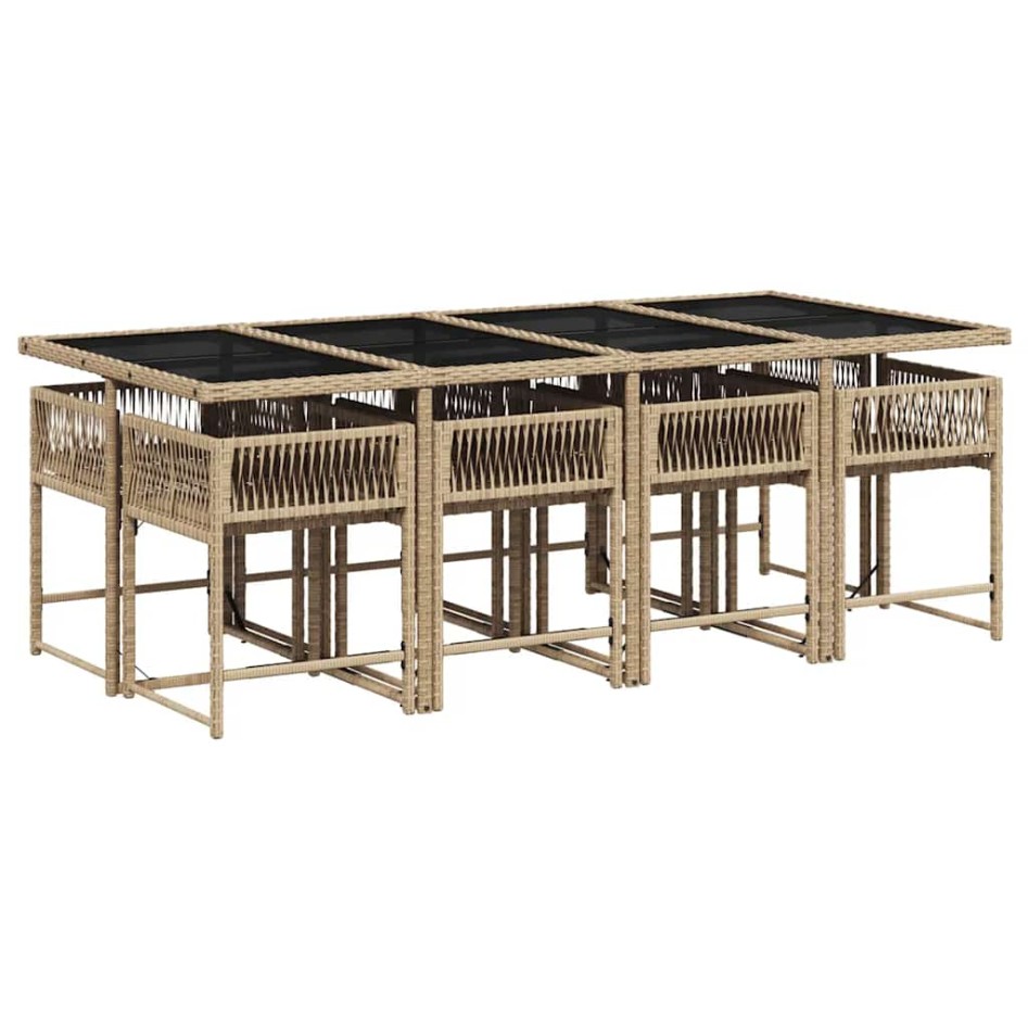 Set comedor de jardín 9 pzas con cojines ratán sintético