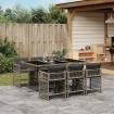 Set comedor jardín 7 pzas y cojines ratán sintético gris