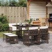 Set comedor para jardín 9 pzas y cojines ratán sintético marrón