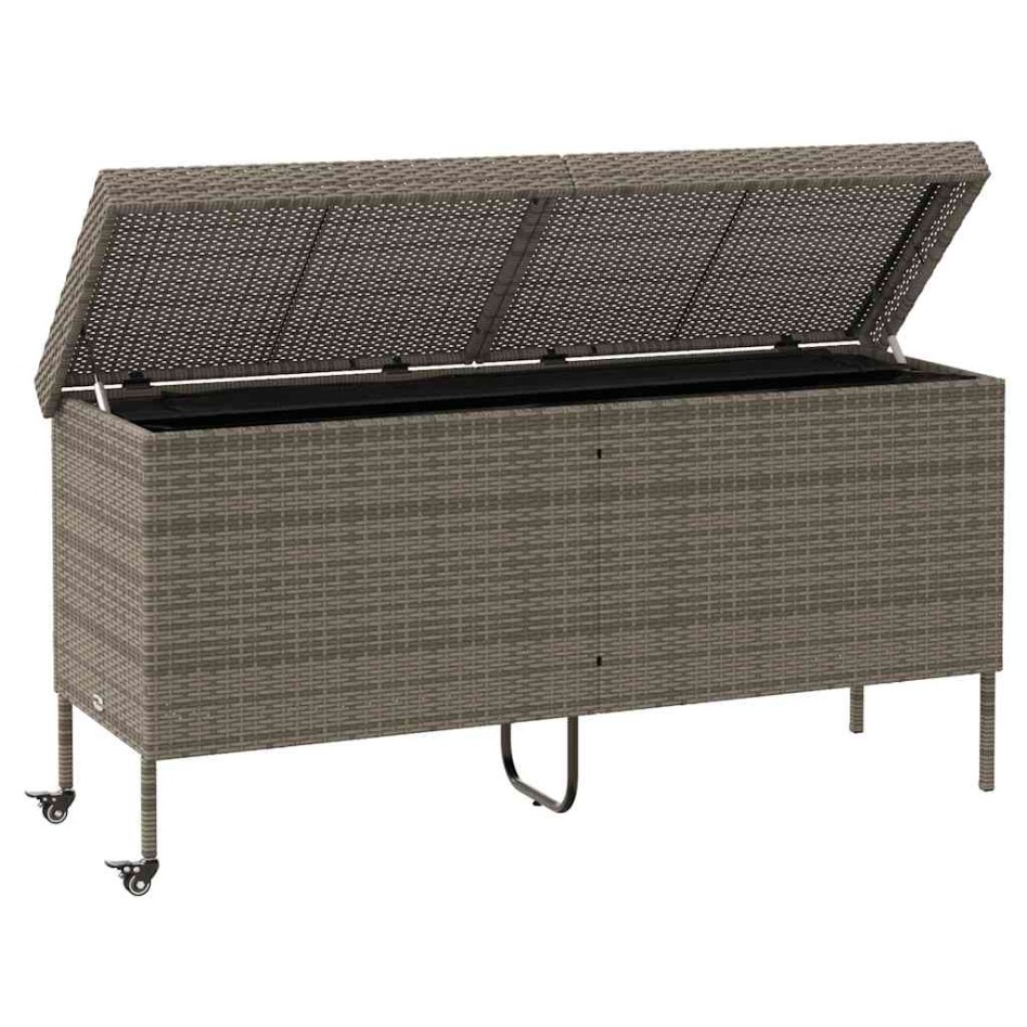 Caja almacenaje jardín ruedas ratán sintético gris 160x55x75
