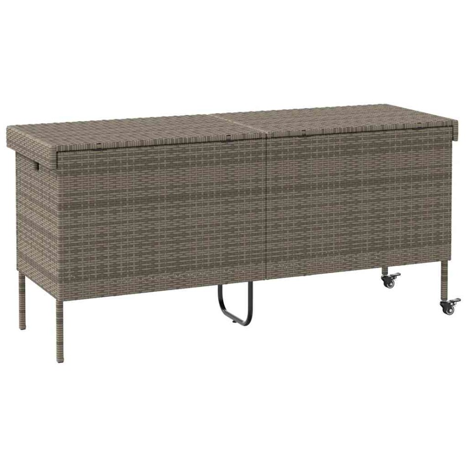 Caja almacenaje jardín ruedas ratán sintético gris 160x55x75