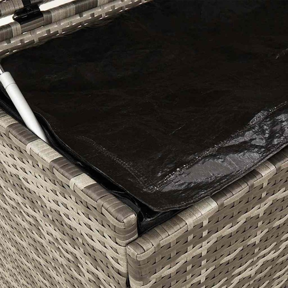 Caja almacenaje jardín ruedas ratán sintético gris 160x55x75