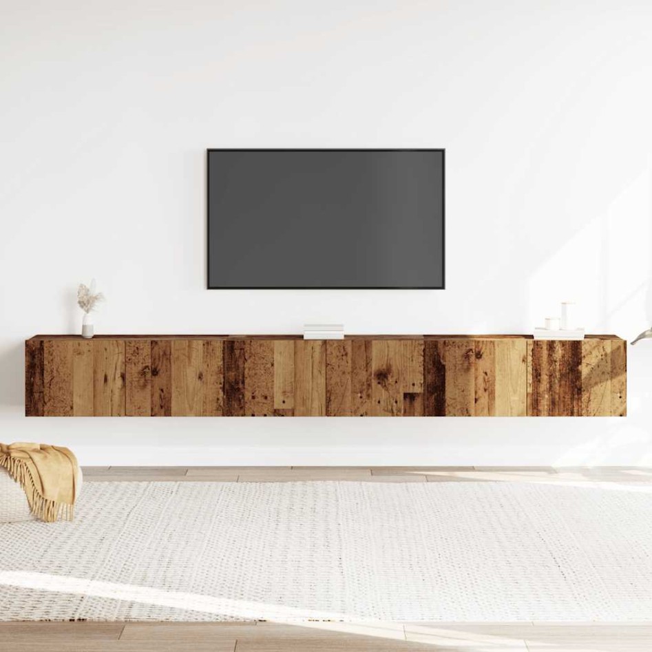 Conjunto de mueble de TV 3 piezas montado la pared madera