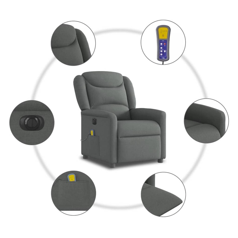 Sillón reclinable de masaje eléctrico tela gris