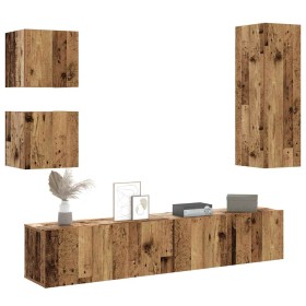 Conjunto de mueble de TV 5 piezas montado la pared madera