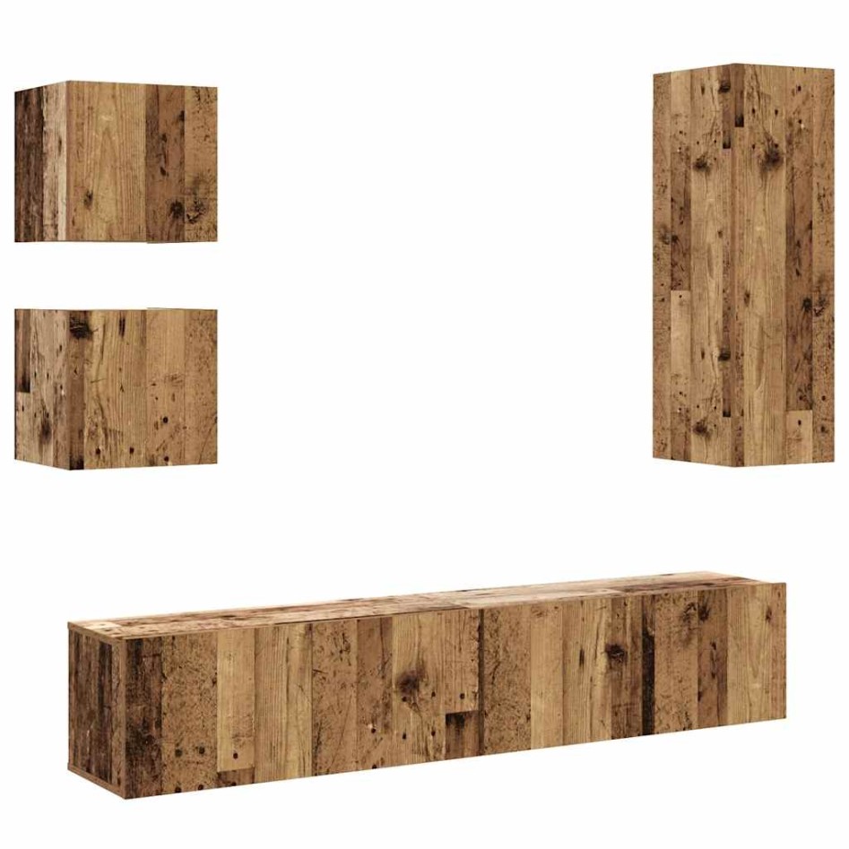 Conjunto de mueble de TV 5 piezas montado la pared madera