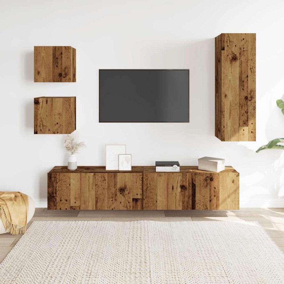 Conjunto de mueble de TV 5 piezas montado la pared madera
