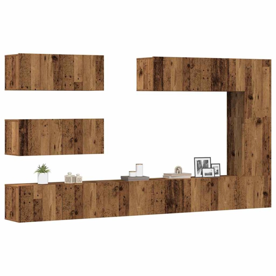 Conjunto de mueble de TV 7 piezas montado la pared madera