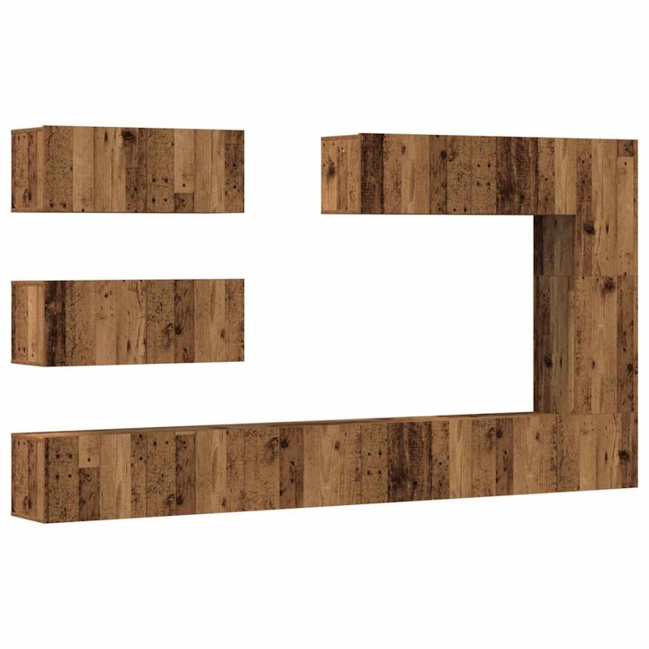 Conjunto de mueble de TV 7 piezas montado la pared madera