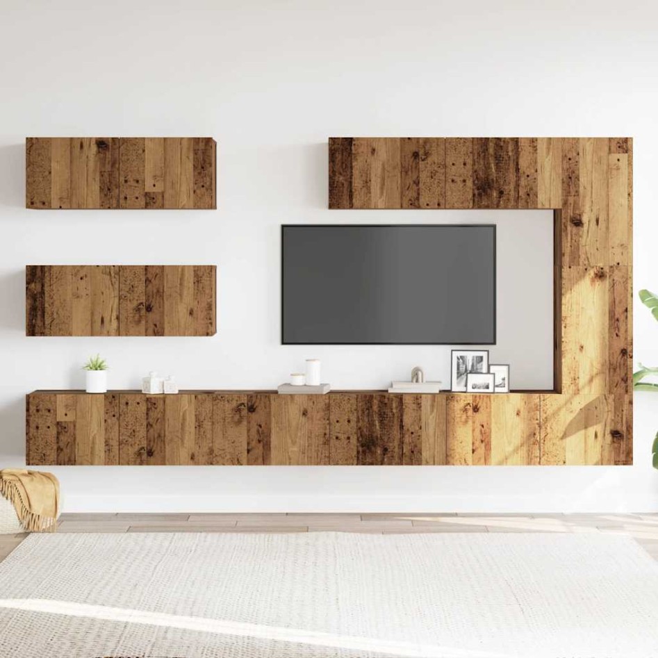 Conjunto de mueble de TV 7 piezas montado la pared madera