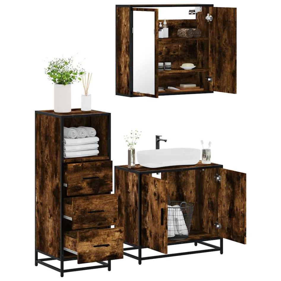 Set de muebles baño 3 pzas madera contrachapada roble