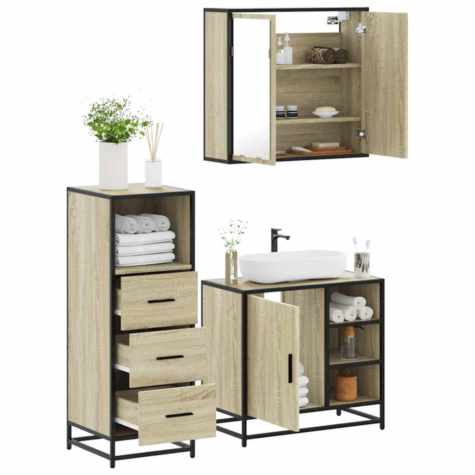 Set de muebles de baño 3 pzas madera contrachapada roble