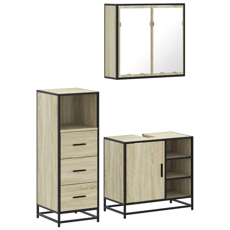 Set de muebles de baño 3 pzas madera contrachapada roble