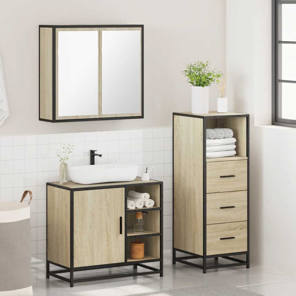 Set de muebles de baño 3 pzas madera contrachapada roble