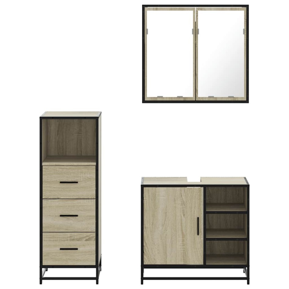 Set de muebles de baño 3 pzas madera contrachapada roble