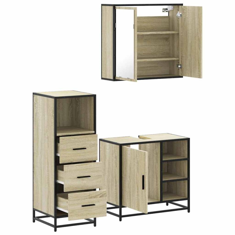 Set de muebles de baño 3 pzas madera contrachapada roble