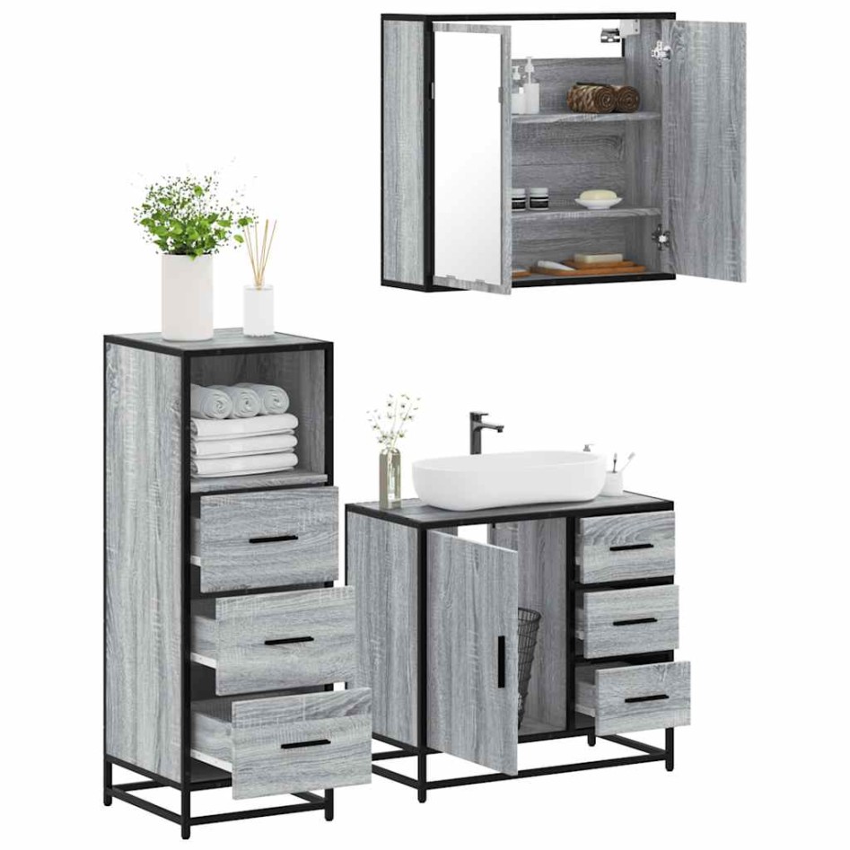 Set de muebles de baño 3 pzas madera contrachapada gris
