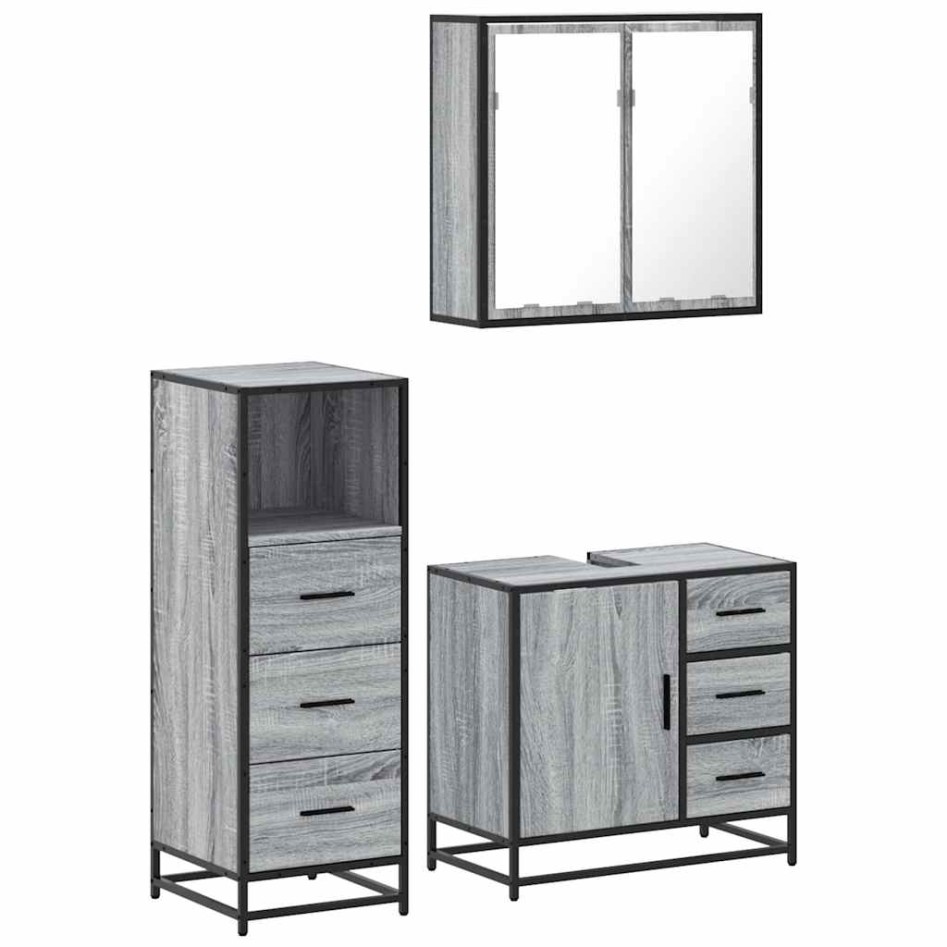 Set de muebles de baño 3 pzas madera contrachapada gris