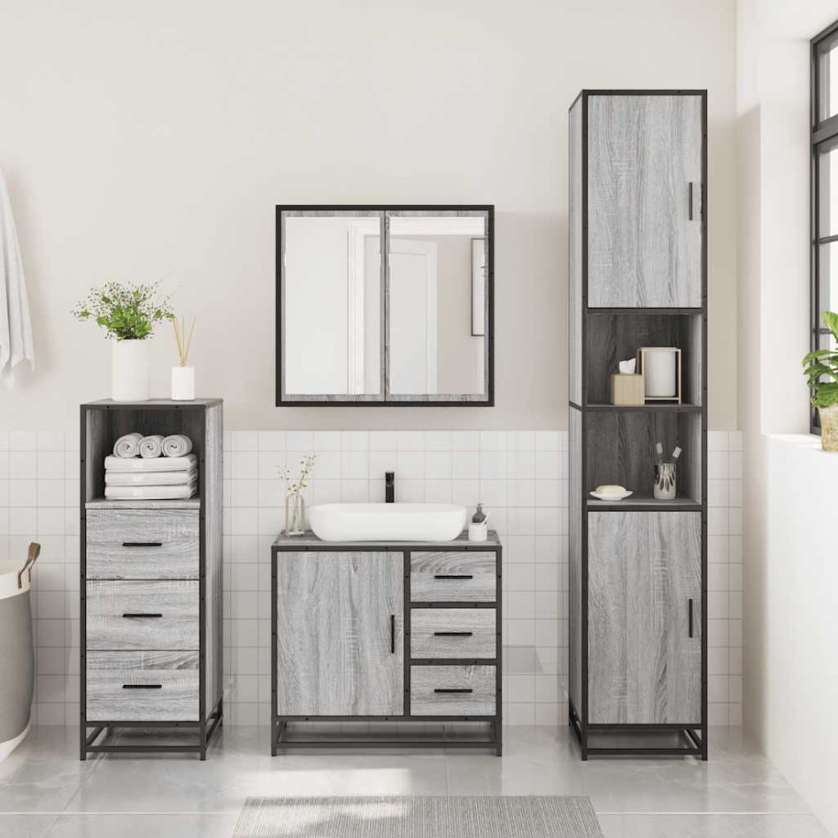 Set de muebles de baño 3 pzas madera contrachapada gris