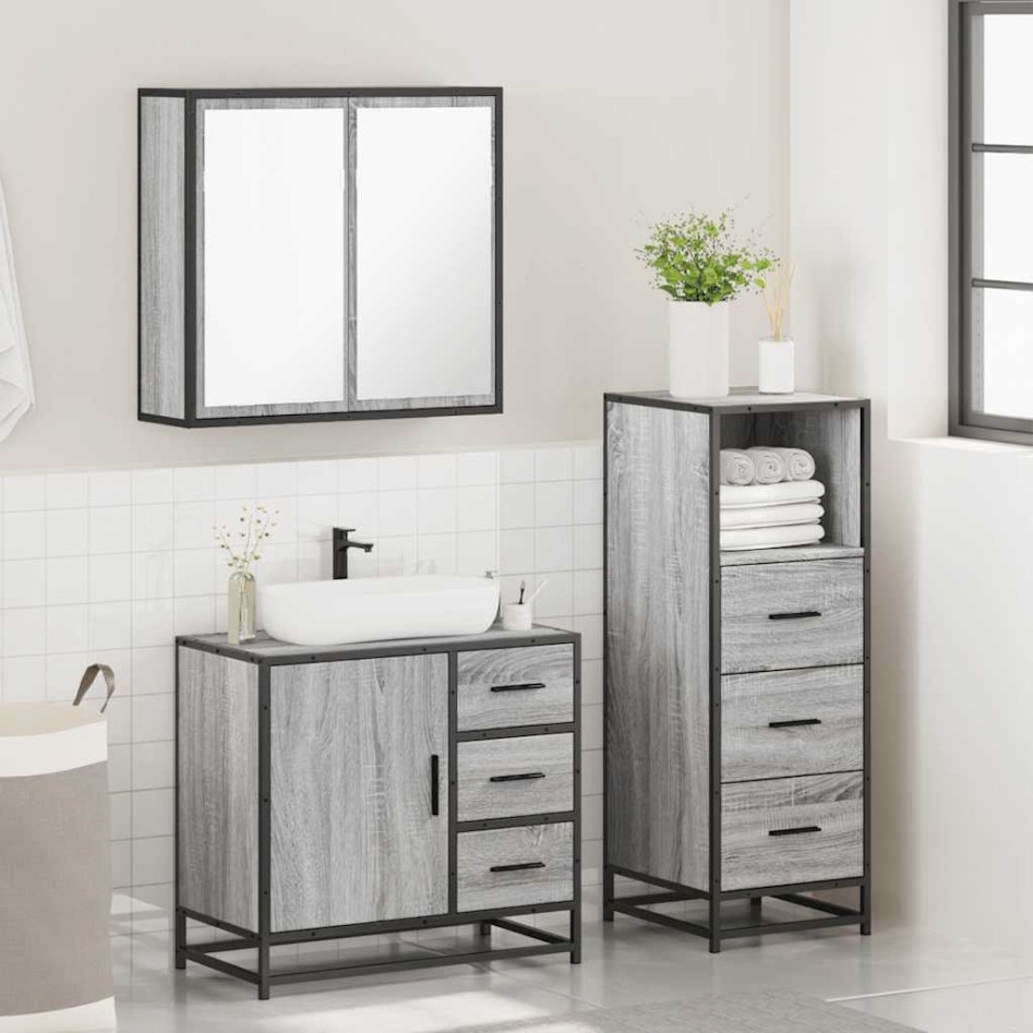 Set de muebles de baño 3 pzas madera contrachapada gris