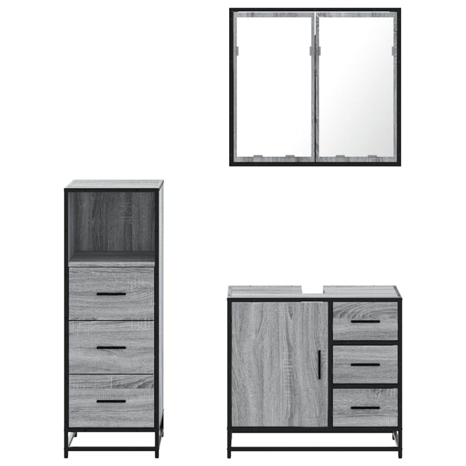 Set de muebles de baño 3 pzas madera contrachapada gris