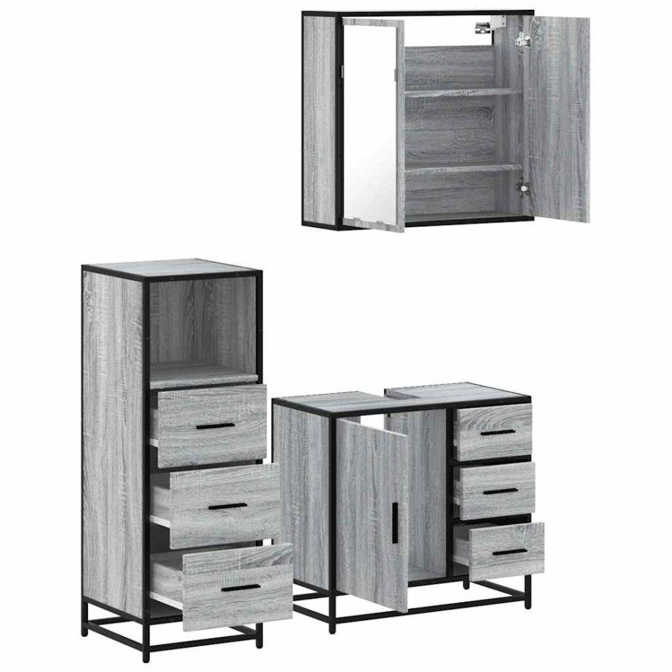 Set de muebles de baño 3 pzas madera contrachapada gris