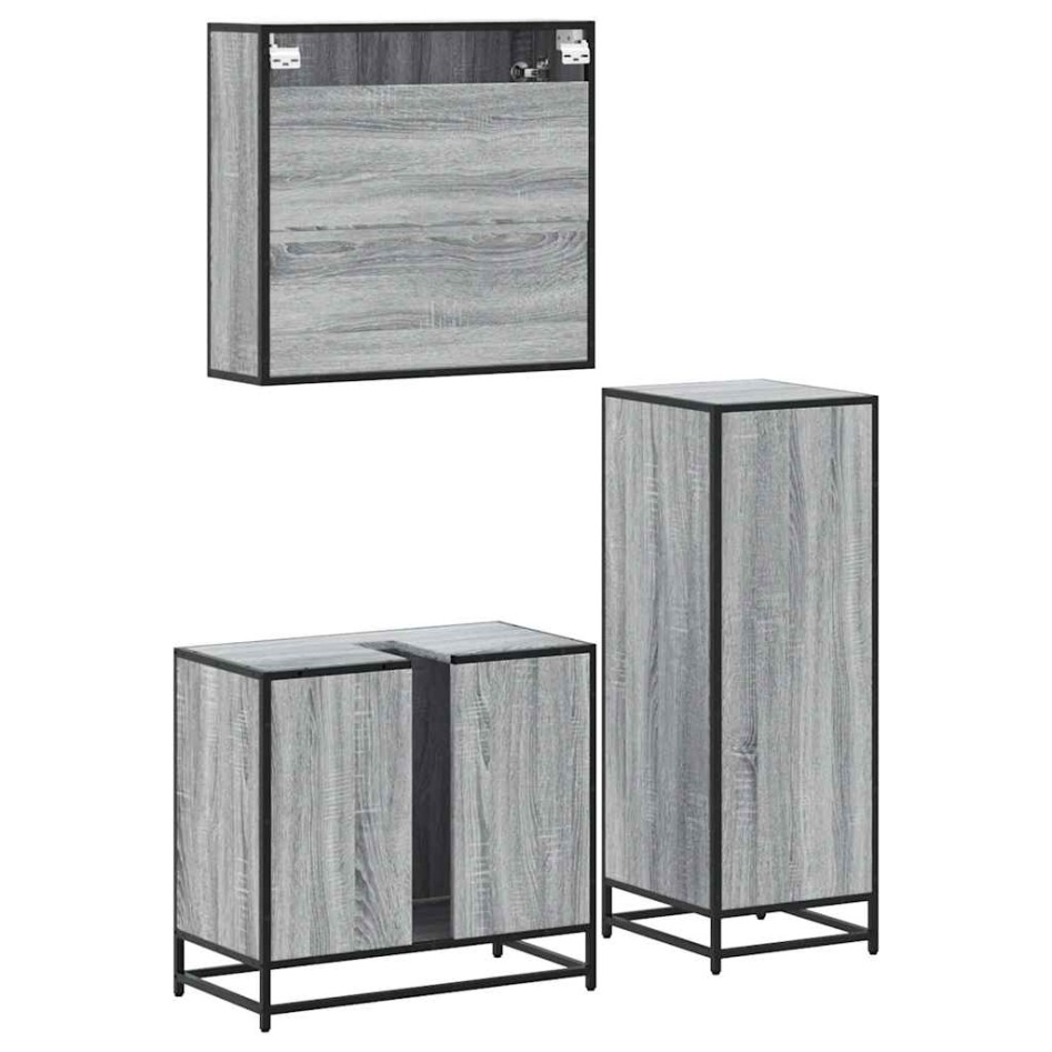 Set de muebles de baño 3 pzas madera contrachapada gris