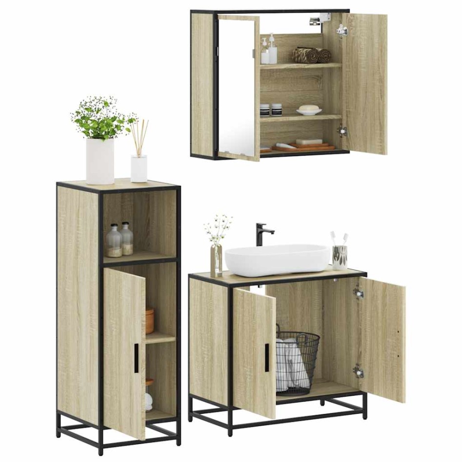 Set de muebles de baño 3 pzas madera contrachapada roble