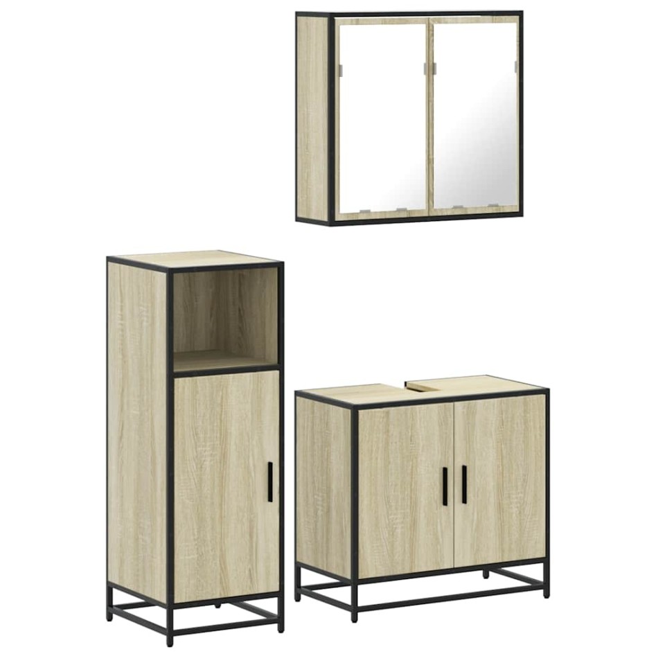 Set de muebles de baño 3 pzas madera contrachapada roble