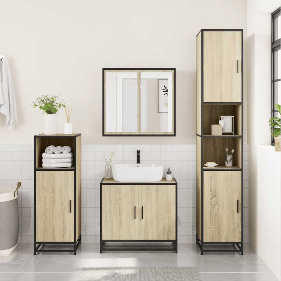 Set de muebles de baño 3 pzas madera contrachapada roble