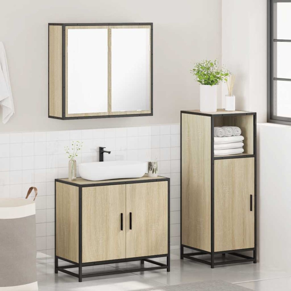 Set de muebles de baño 3 pzas madera contrachapada roble