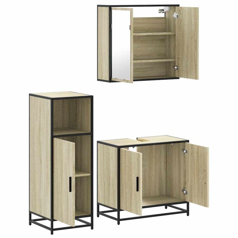 Set de muebles de baño 3 pzas madera contrachapada roble