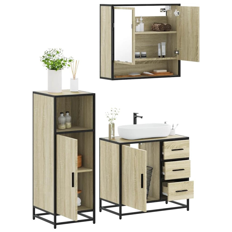 Set de muebles de baño 3 pzas madera contrachapada roble