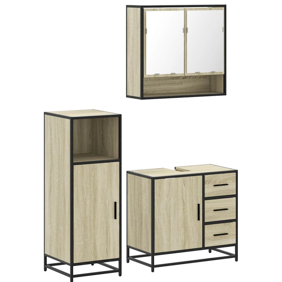 Set de muebles de baño 3 pzas madera contrachapada roble