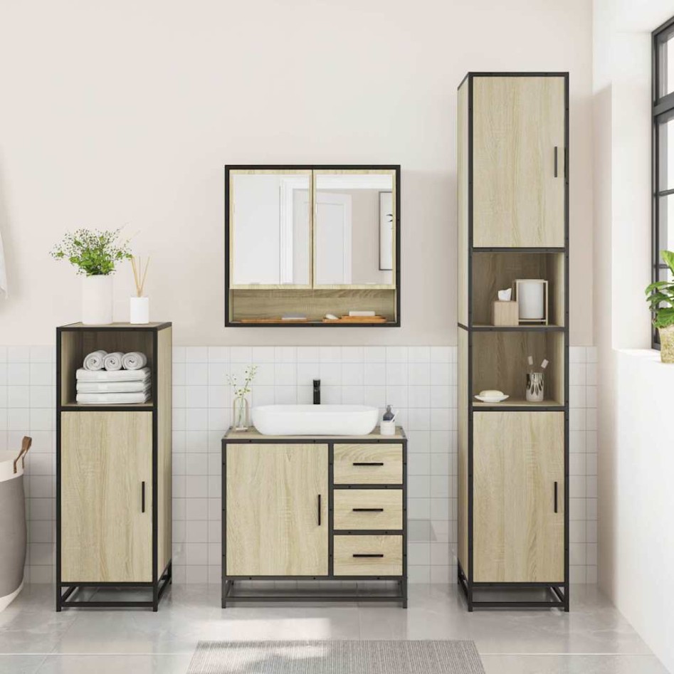 Set de muebles de baño 3 pzas madera contrachapada roble